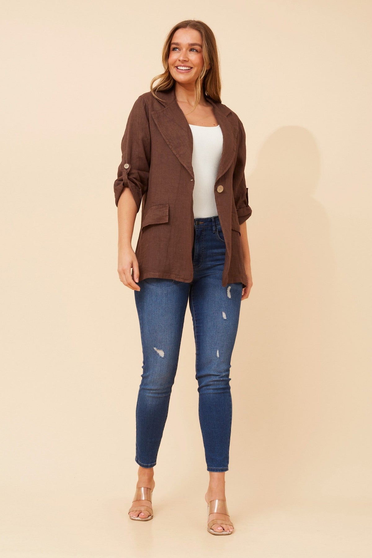 AMATI SOLID LINEN JACKET (Chocolate)