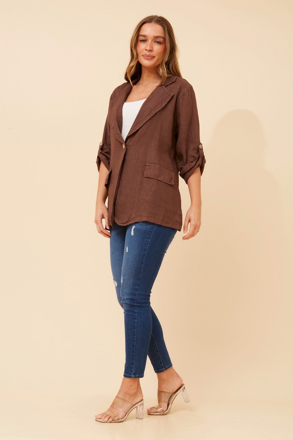 AMATI SOLID LINEN JACKET (Chocolate)