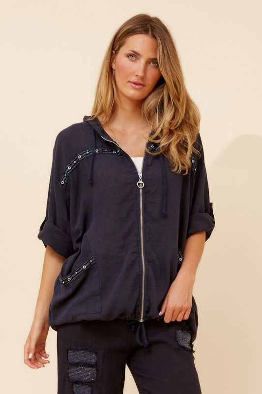 Image of Coats & Jackets. Product name - PIERA LINEN BLEND JACKET in Chocolate colour by brand - BOTTEGA MODA