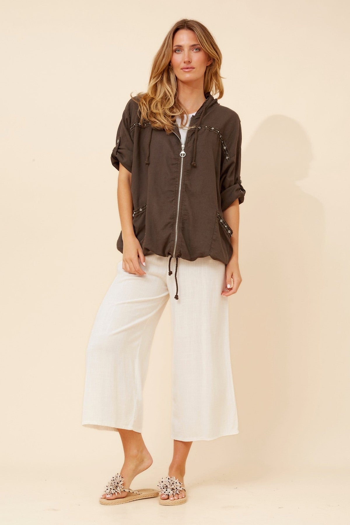 BOTTEGA MODA PIERA LINEN BLEND JACKET (Chocolate)