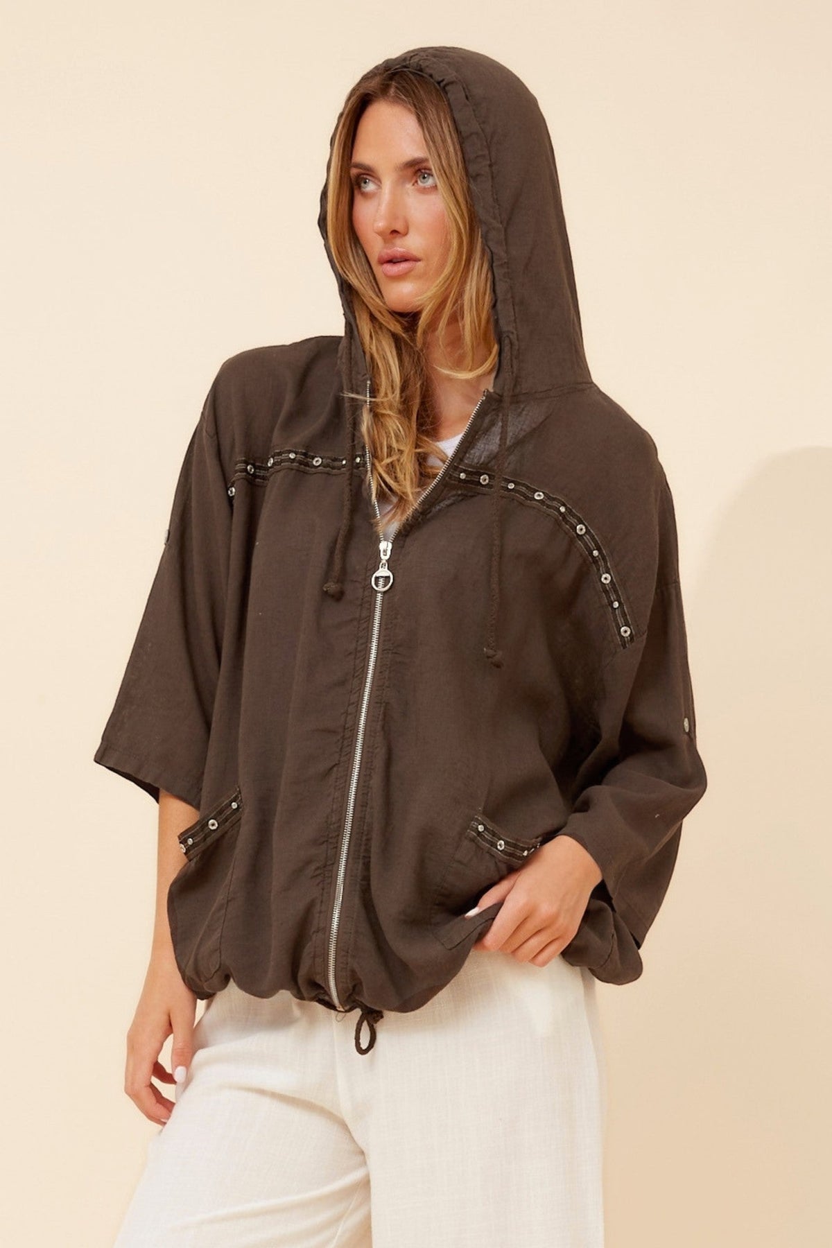 BOTTEGA MODA PIERA LINEN BLEND JACKET (Chocolate)