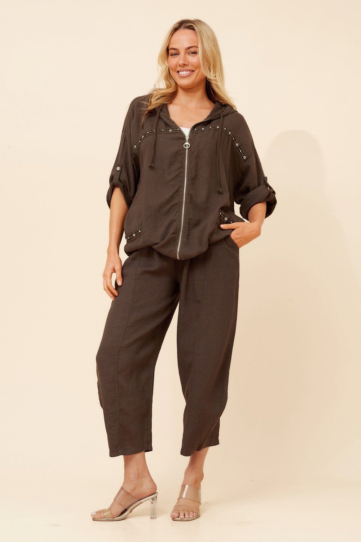 BOTTEGA MODA PIERA LINEN BLEND JACKET (Chocolate)