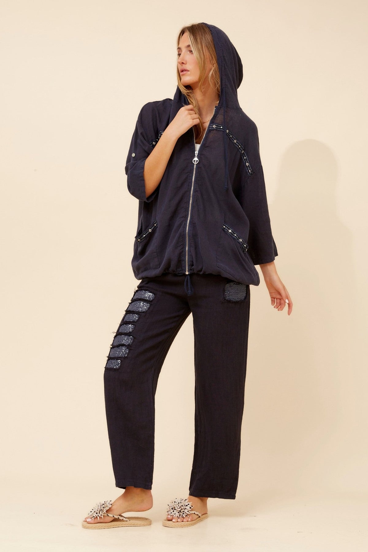 BOTTEGA MODA PIERA LINEN BLEND JACKET (Navy)