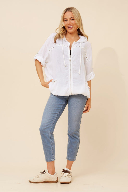BOTTEGA MODA PIERA LINEN BLEND JACKET (White)