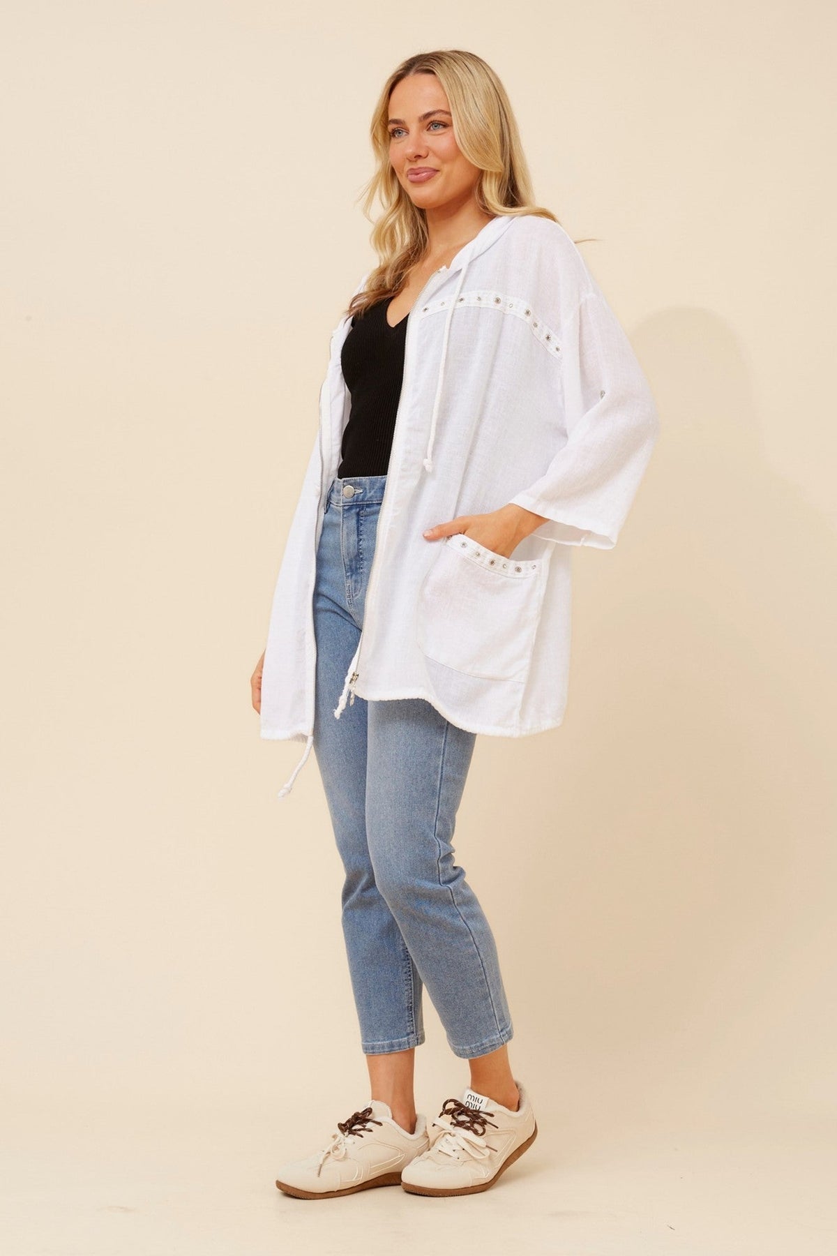 BOTTEGA MODA PIERA LINEN BLEND JACKET (White)