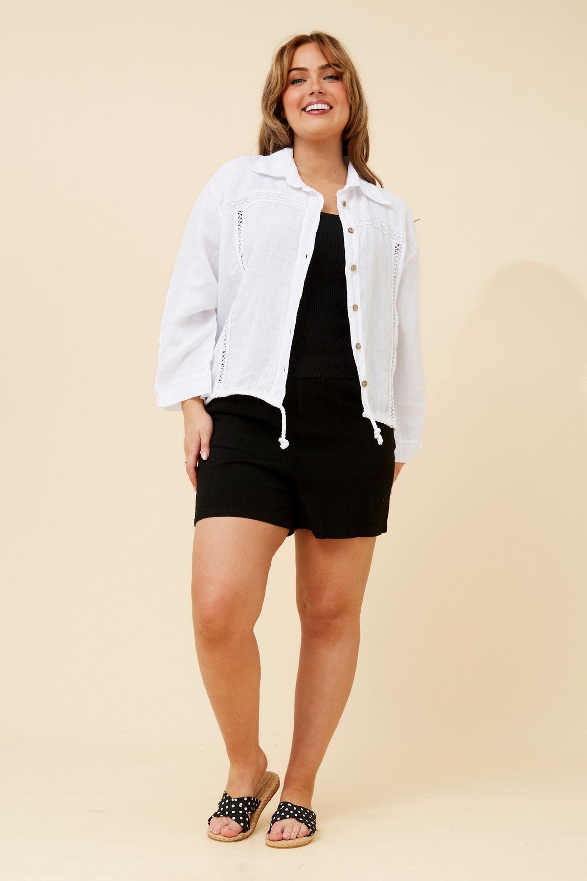 BOTTEGA MODA OLEE LACE LINEN JACKET (White)