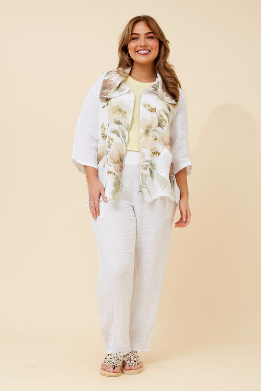 Image of Coats & Jackets. Product name - PYPER FLORAL LINEN JACKET in White colour by brand - BOTTEGA MODA