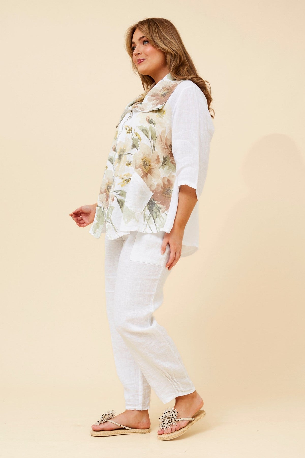 BOTTEGA MODA PYPER FLORAL LINEN JACKET (White)