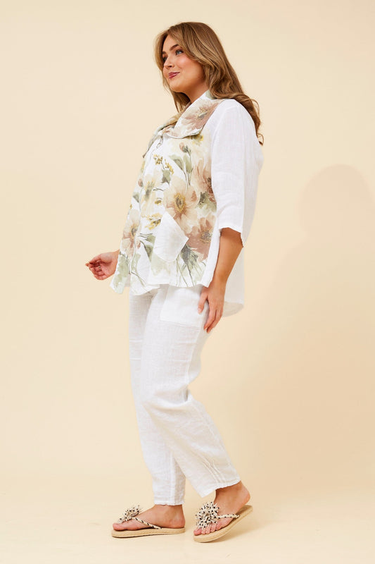BOTTEGA MODA PYPER FLORAL LINEN JACKET (White)