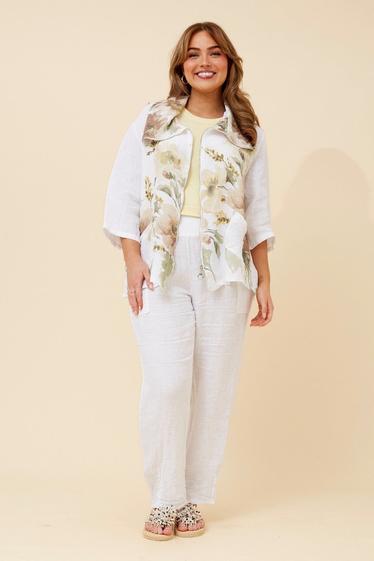 BOTTEGA MODA PYPER FLORAL LINEN JACKET (White)