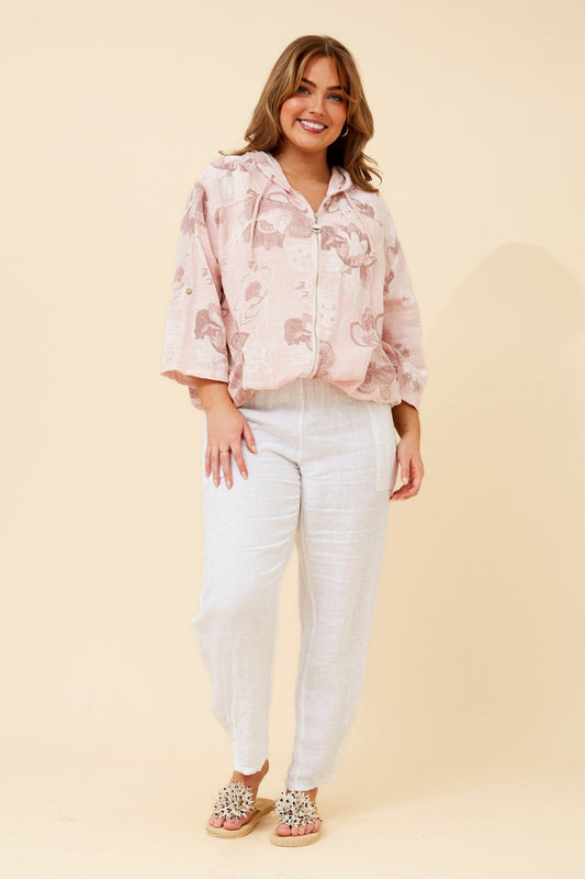 Image of Coats & Jackets. Product name - FIORINA FLORAL LINEN JACKET in Pink colour by brand - BOTTEGA MODA