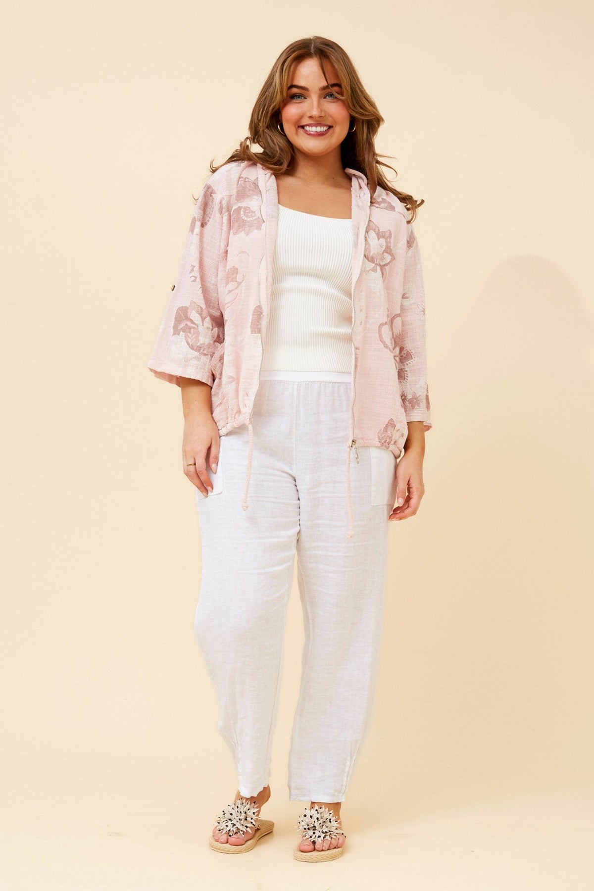 BOTTEGA MODA FIORINA FLORAL LINEN JACKET (Pink)