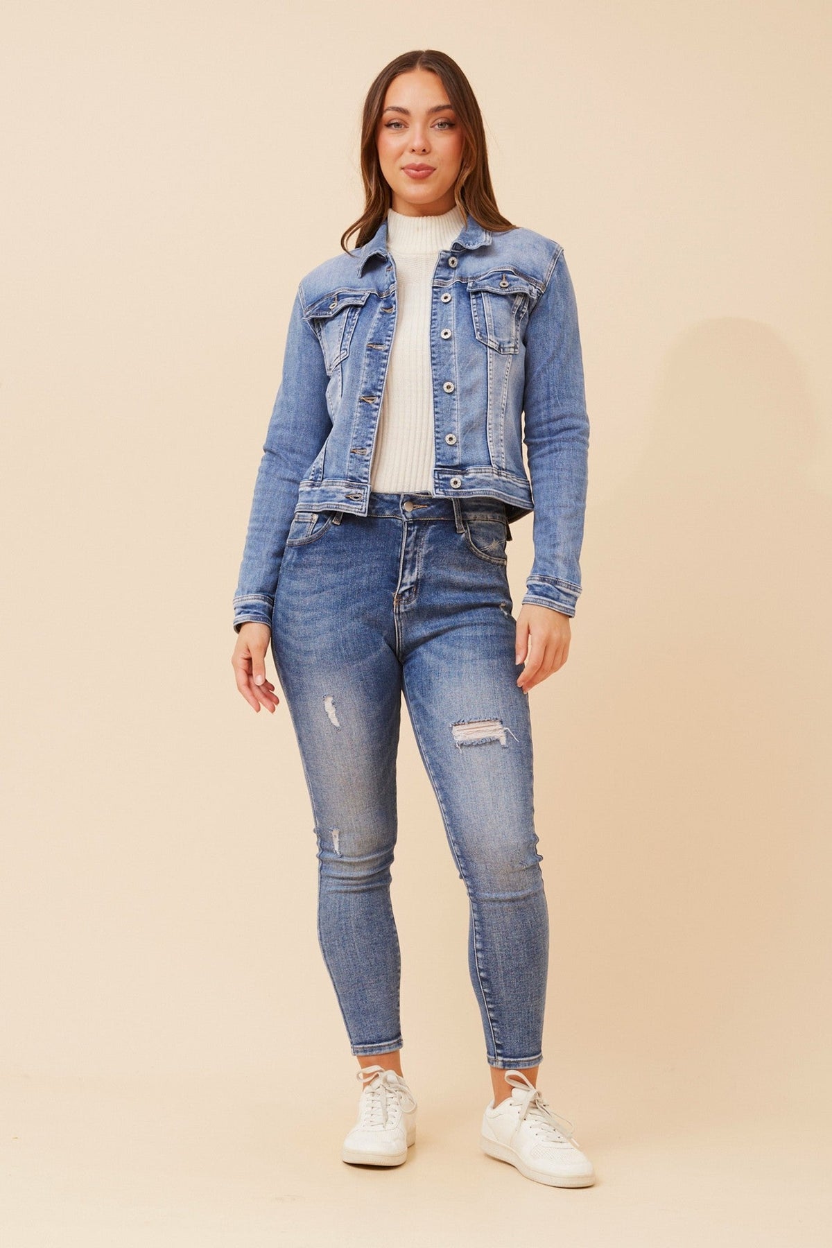 DESTINY SEQUIN DENIM JACKET (Mid Denim)