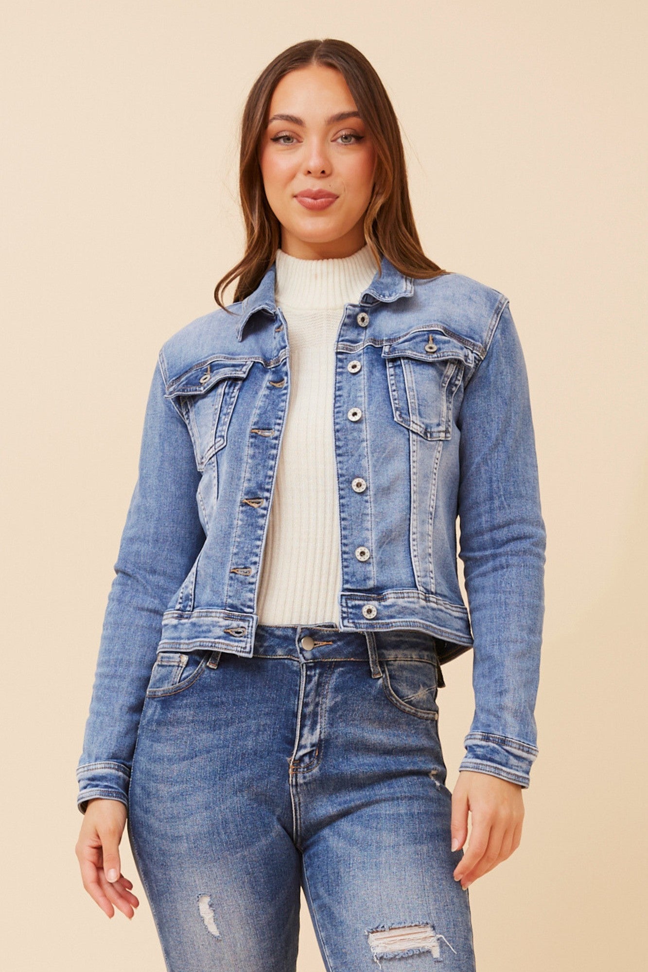 DESTINY SEQUIN DENIM JACKET (Mid Denim)