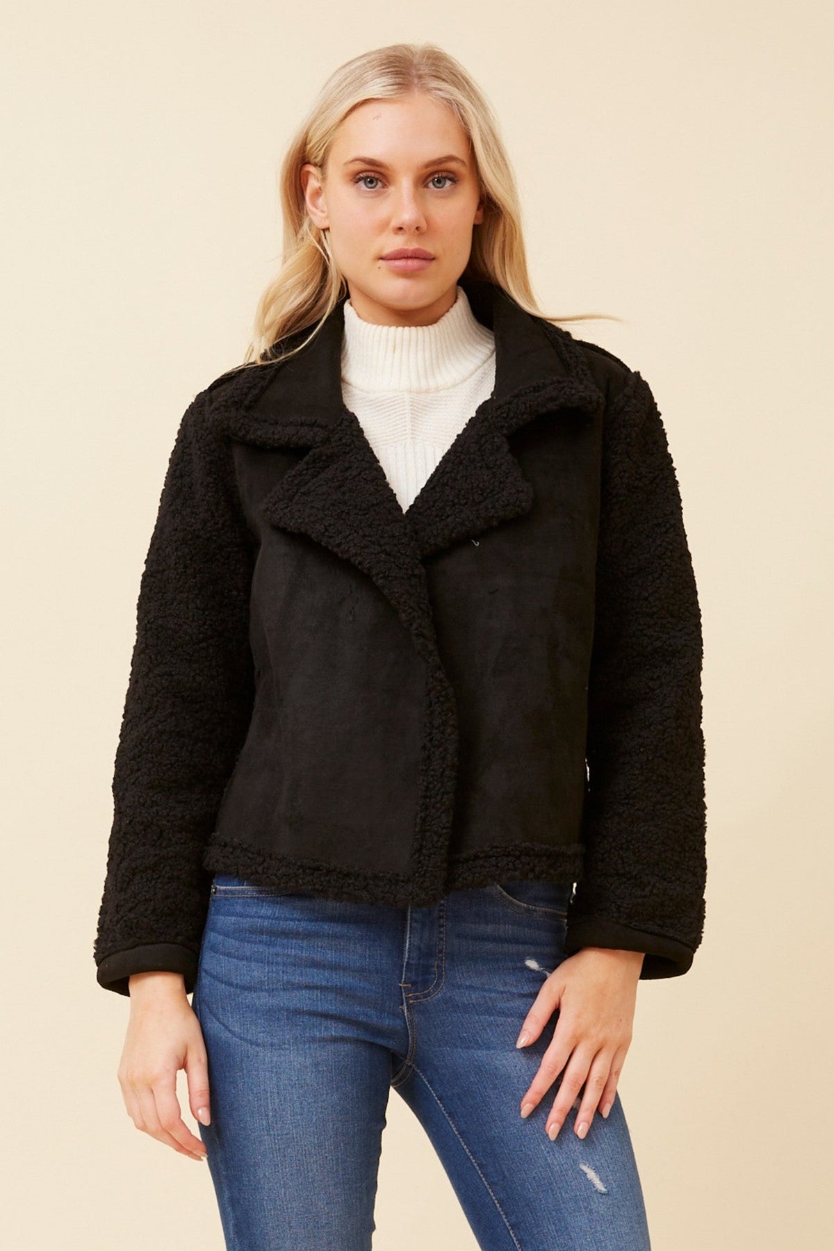 DOVEVA FAUX SUEDE SHERPA JACKET (Emerald)