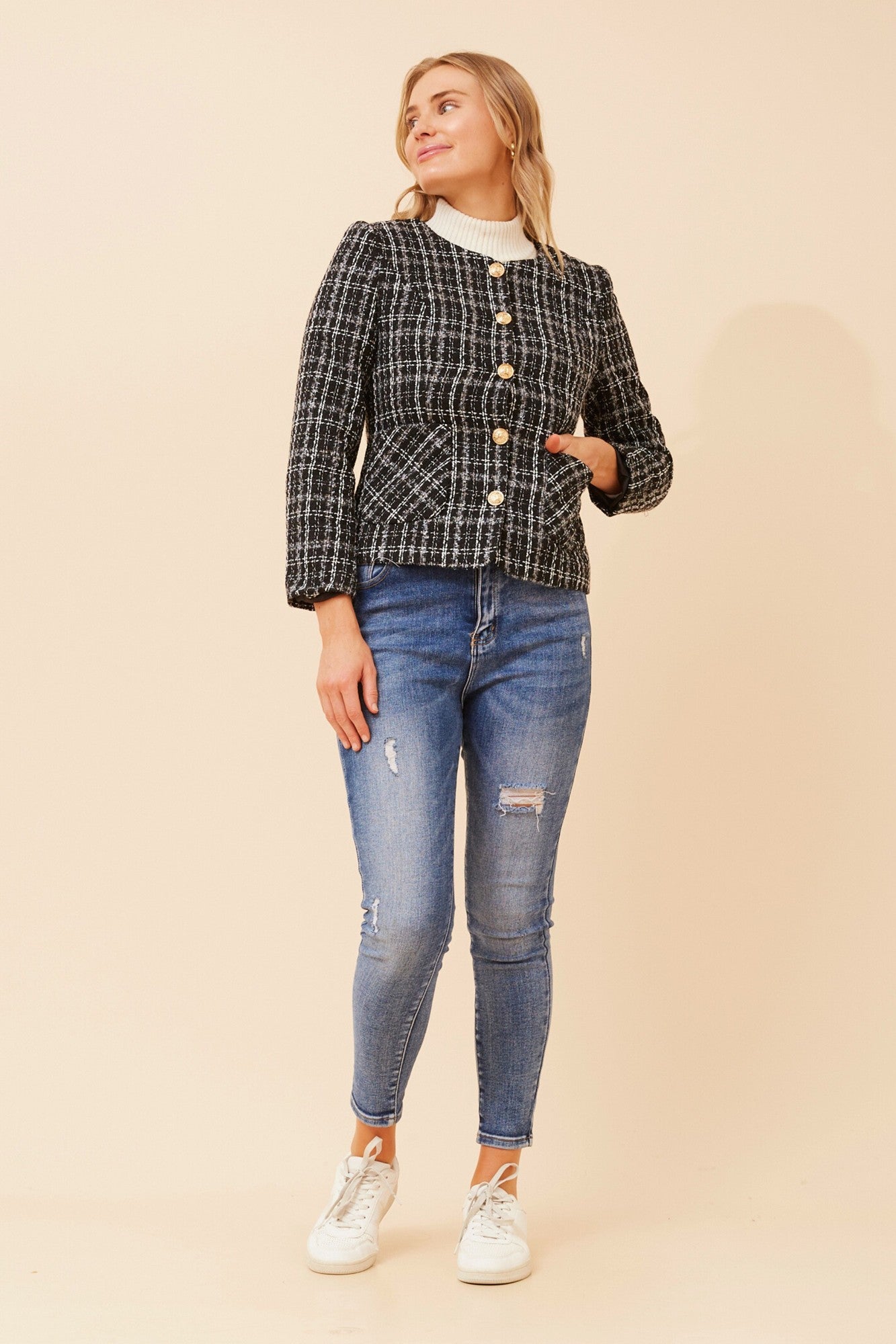 ZHAN CHECK PRINT JACKET (Black And White)