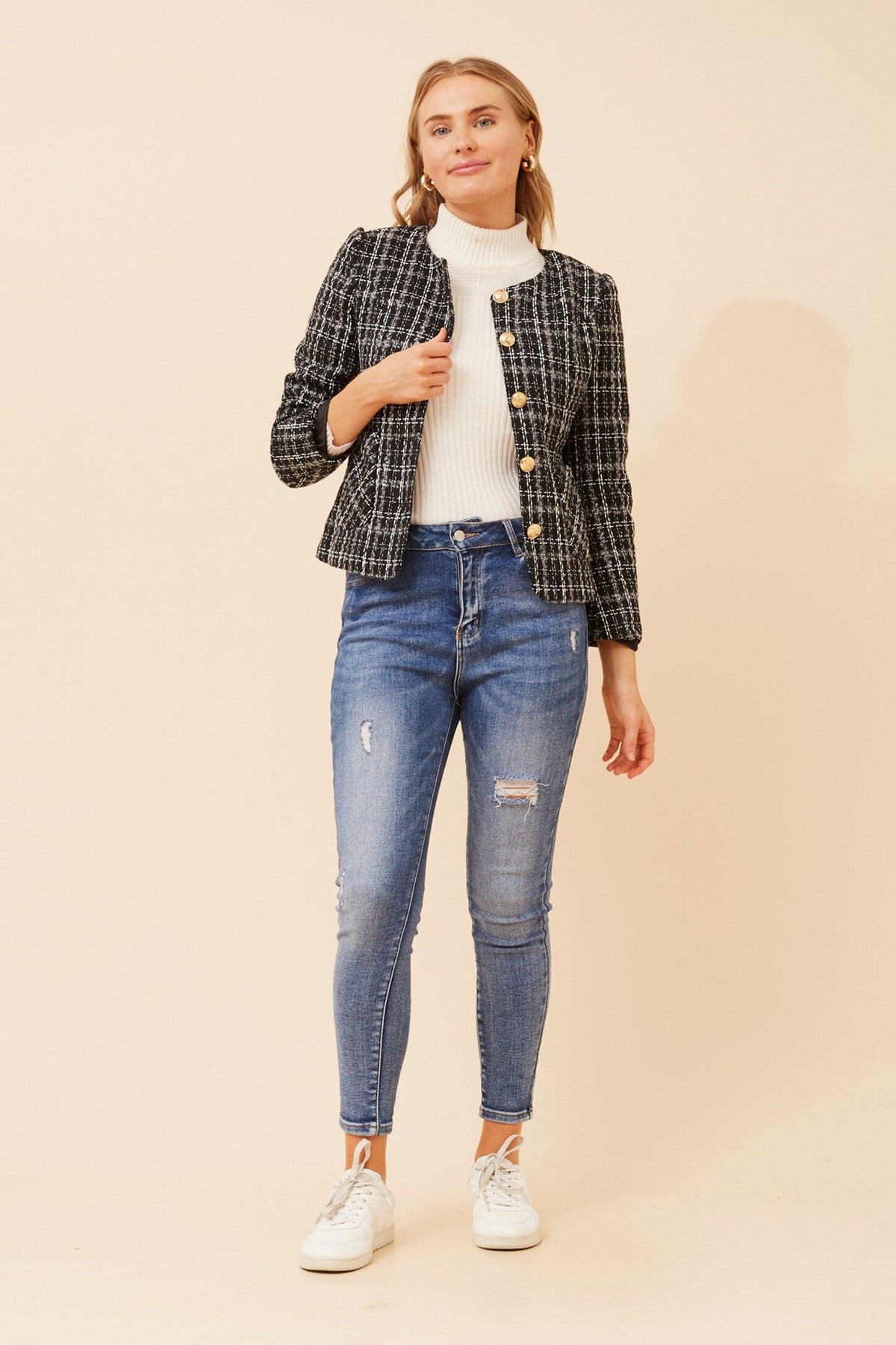ZHAN CHECK PRINT JACKET (Black And White)