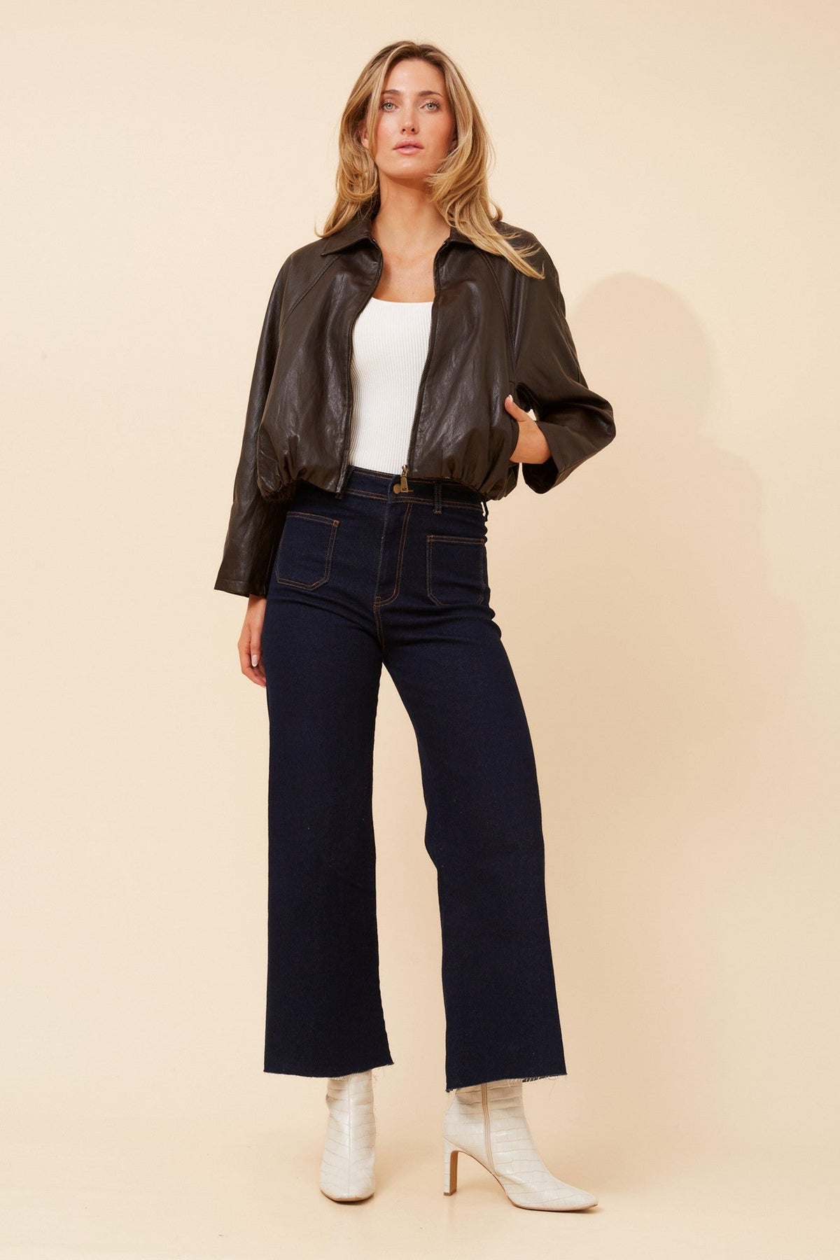 HUGHIE VEGAN LEATHER JACKET (Chocolate)