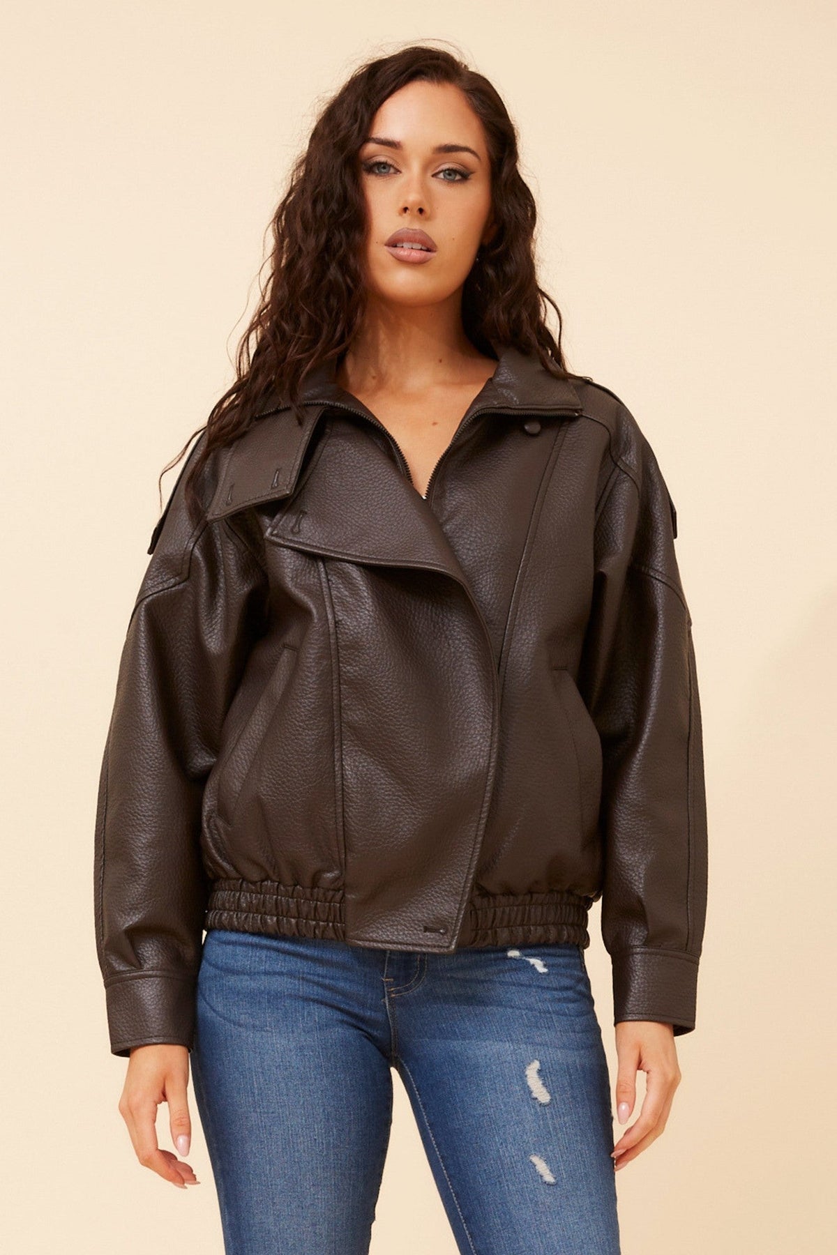 AZITA VEGAN LEATHER JACKET (Chocolate)
