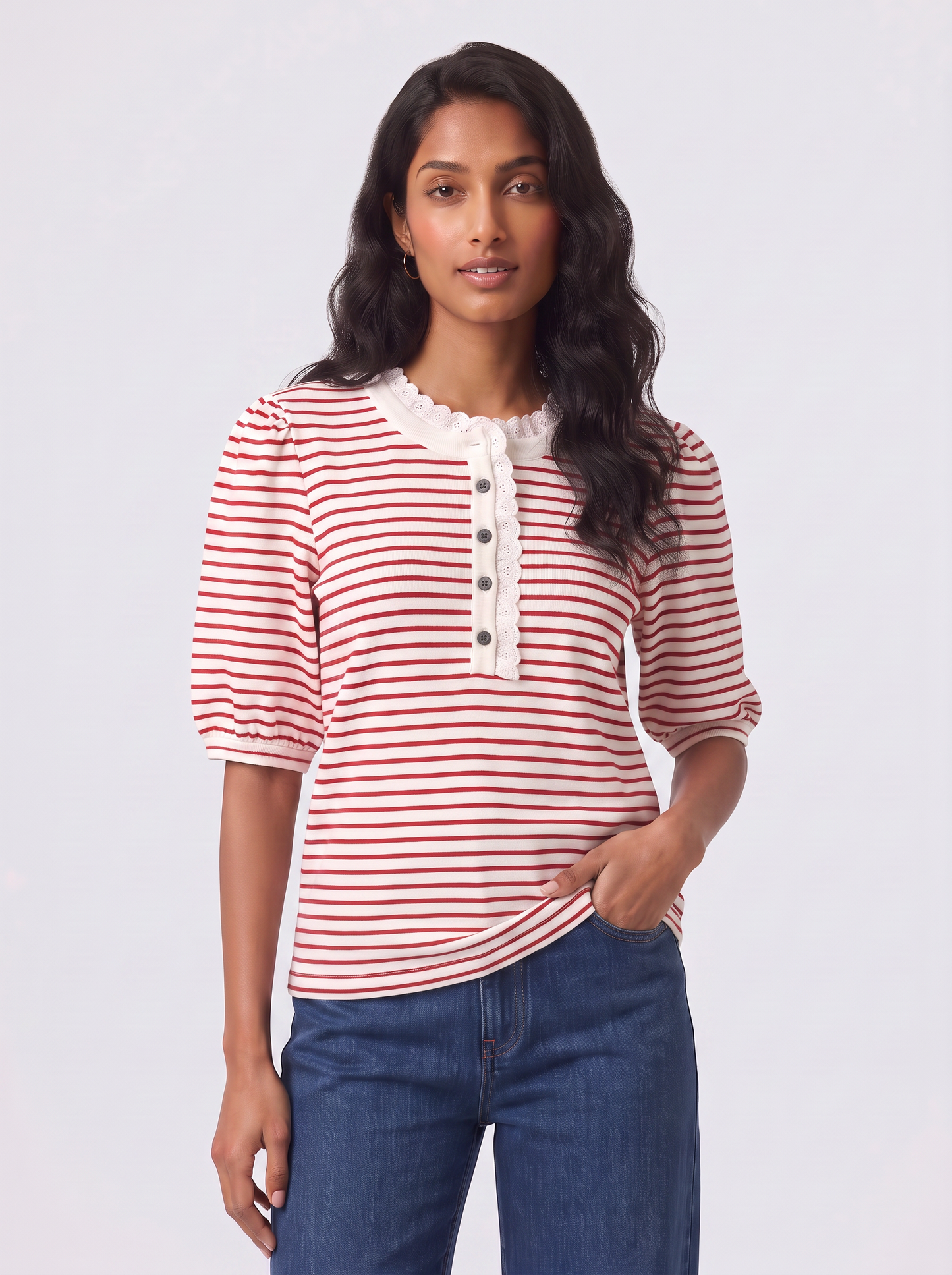 Kireina Jacqueline Top (Red/White Stripe)