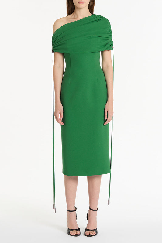 Image of Dresses. Product name - Jade Crepe Coulisse Shrug Dress in Red colour by brand - Carla Zampatti