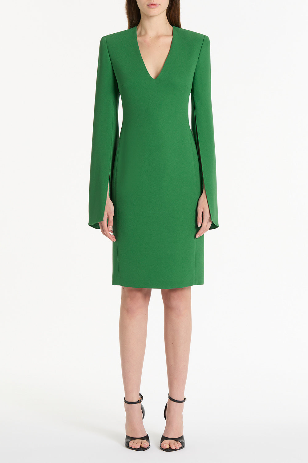 Image of Dresses. Product name - Jade Crepe V-Neck Lovero Dress in Green colour by brand - Carla Zampatti