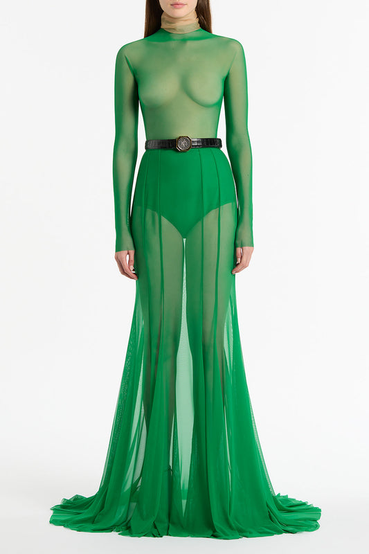 Image of Bodysuits. Product name - Jade Pura Mesh Bodysuit in Green colour by brand - Carla Zampatti