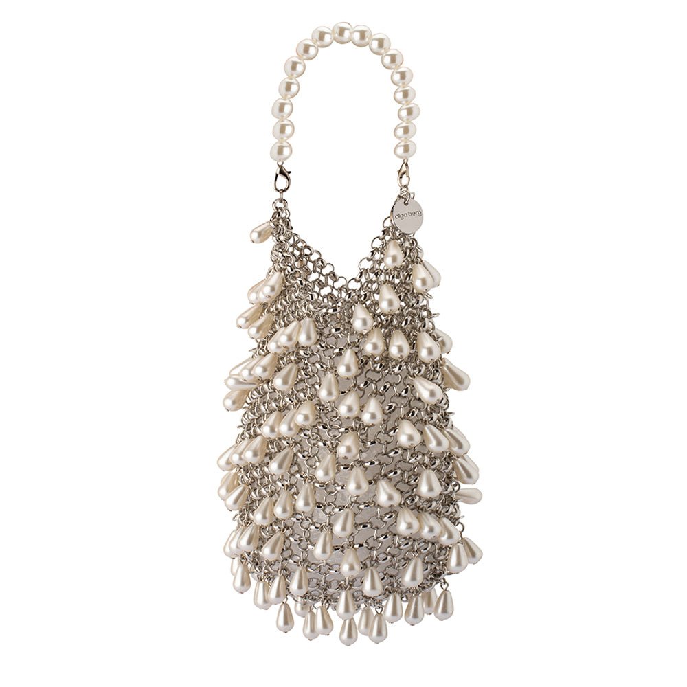Olga Berg JADEN Pearl Chainmail Evening Bag (Silver)