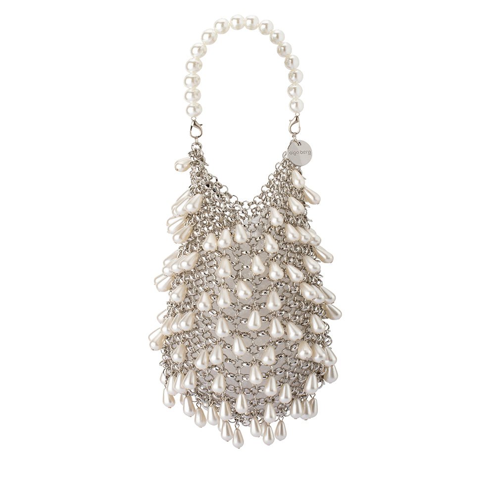 Olga Berg JADEN Pearl Chainmail Evening Bag (Silver)