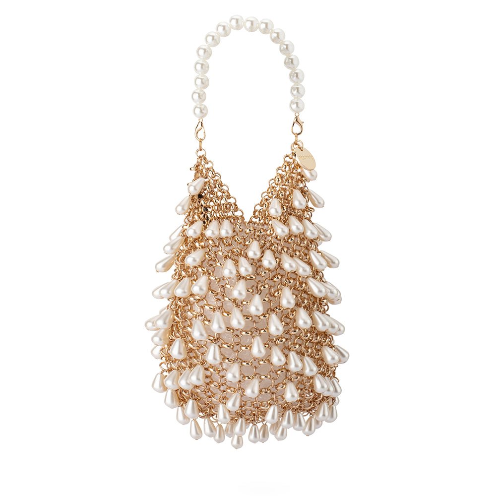 Olga Berg JADEN Pearl Chainmail Bag (Champagne)