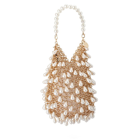 Olga Berg JADEN Pearl Chainmail Bag (Champagne)