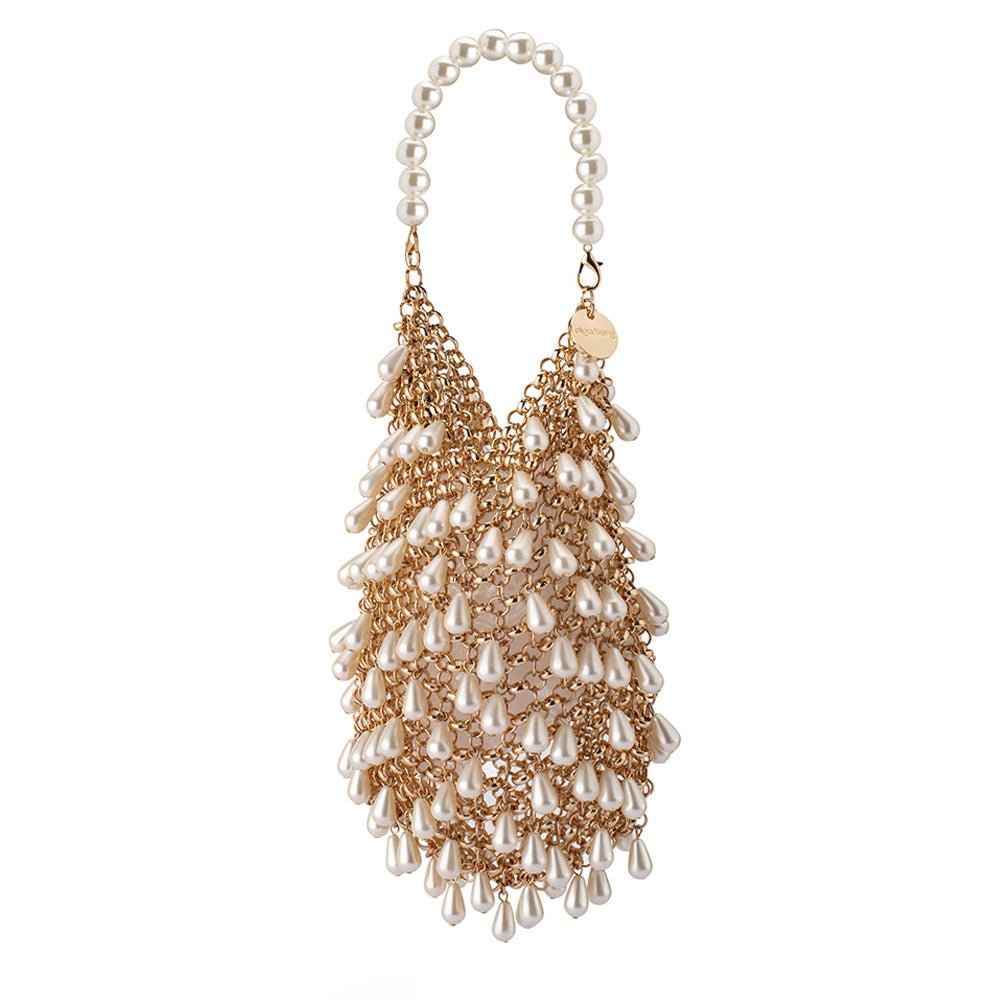 Olga Berg JADEN Pearl Chainmail Bag (Champagne)