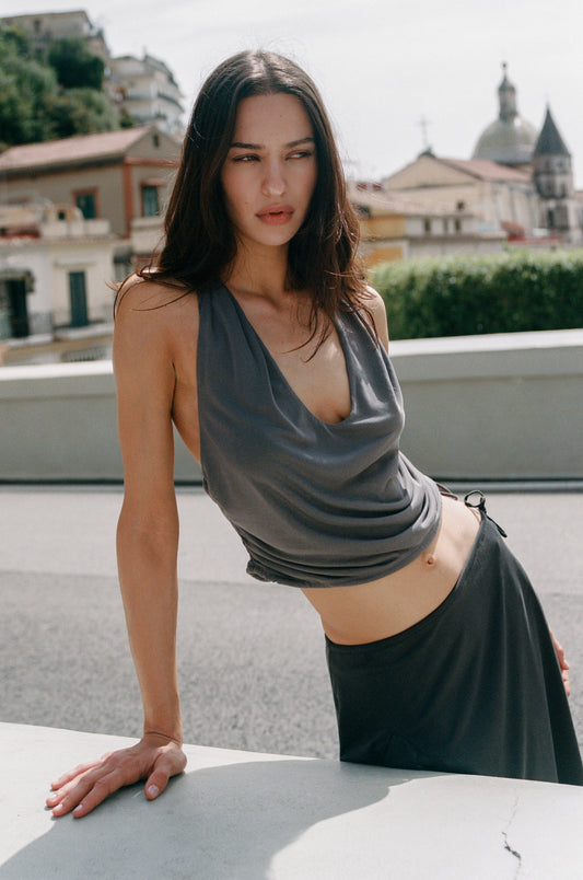 Image of a model wearing Tops. Product name - Jolene Top in Slate colour by brand - With Jéan