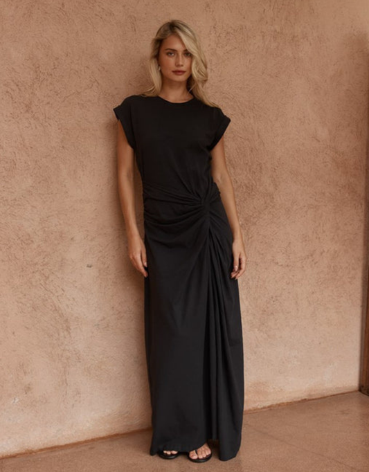 Sass Clothing Joni Twist Cap Sleeve Dress (Black)