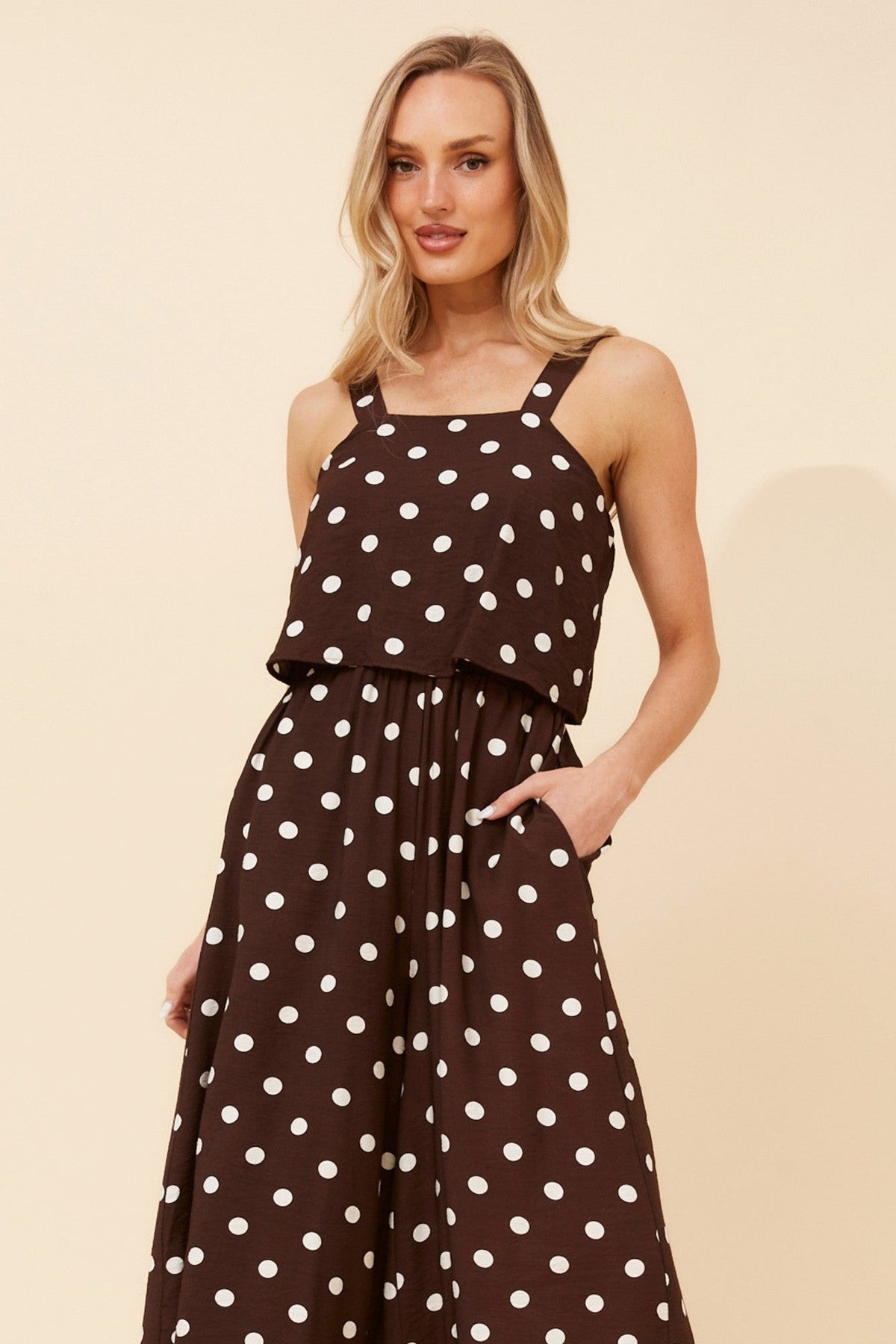 Caroline Morgan Australia WAYUN POLKA DOT PRINT JUMPSUIT (Coffee)