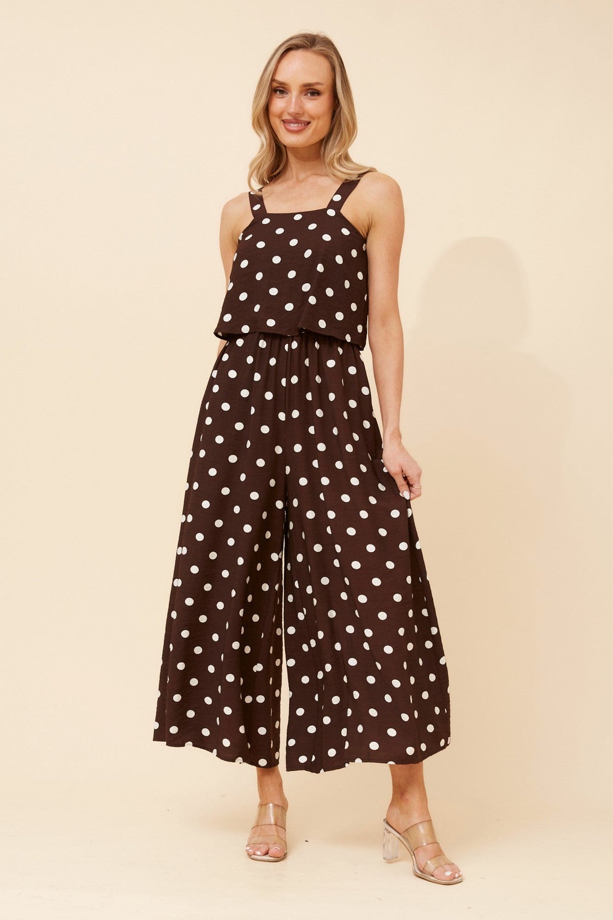 Caroline Morgan Australia WAYUN POLKA DOT PRINT JUMPSUIT (Coffee)