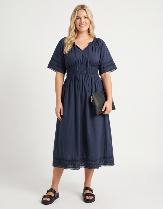 Image of Dresses. Product name - Juna Dress Navy in Navy colour by brand - Foxwood