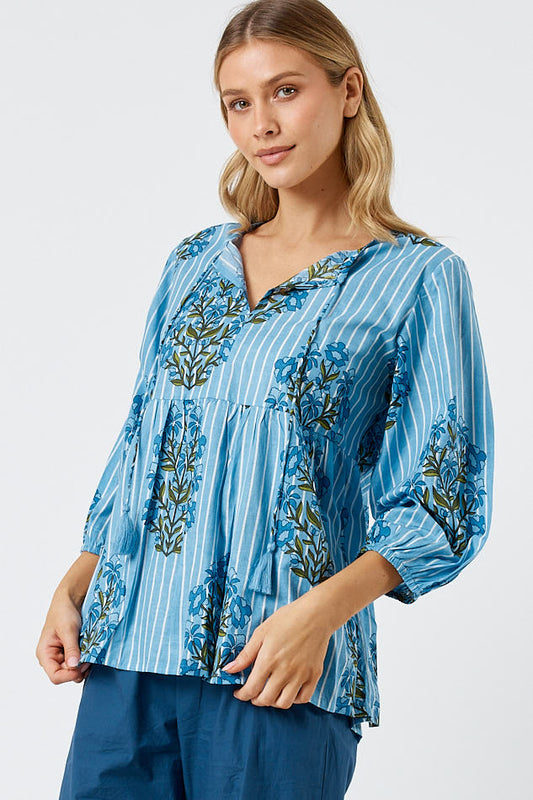 Image of a model wearing Tops. Productname: Kabana Lili Top Blue | EXCLUSIVE in Blue colour by brand - Kabana