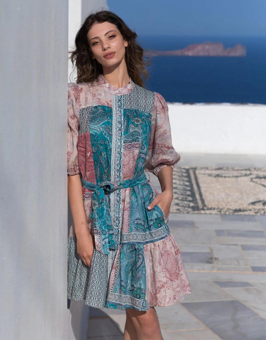 Holly Mini Dress - (Paisley Mosaic)