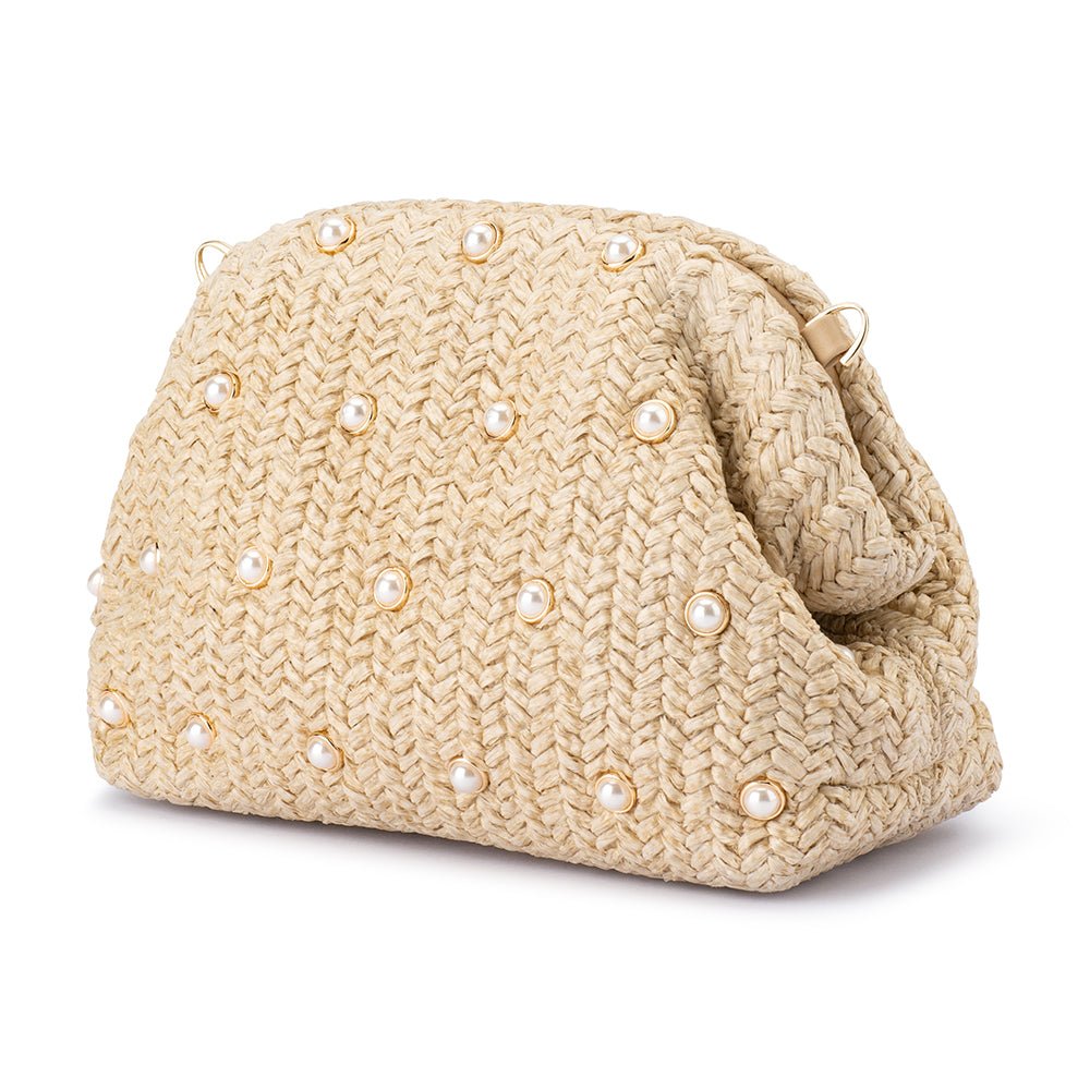 Olga Berg KAIA Studded Woven Clutch (Natural)