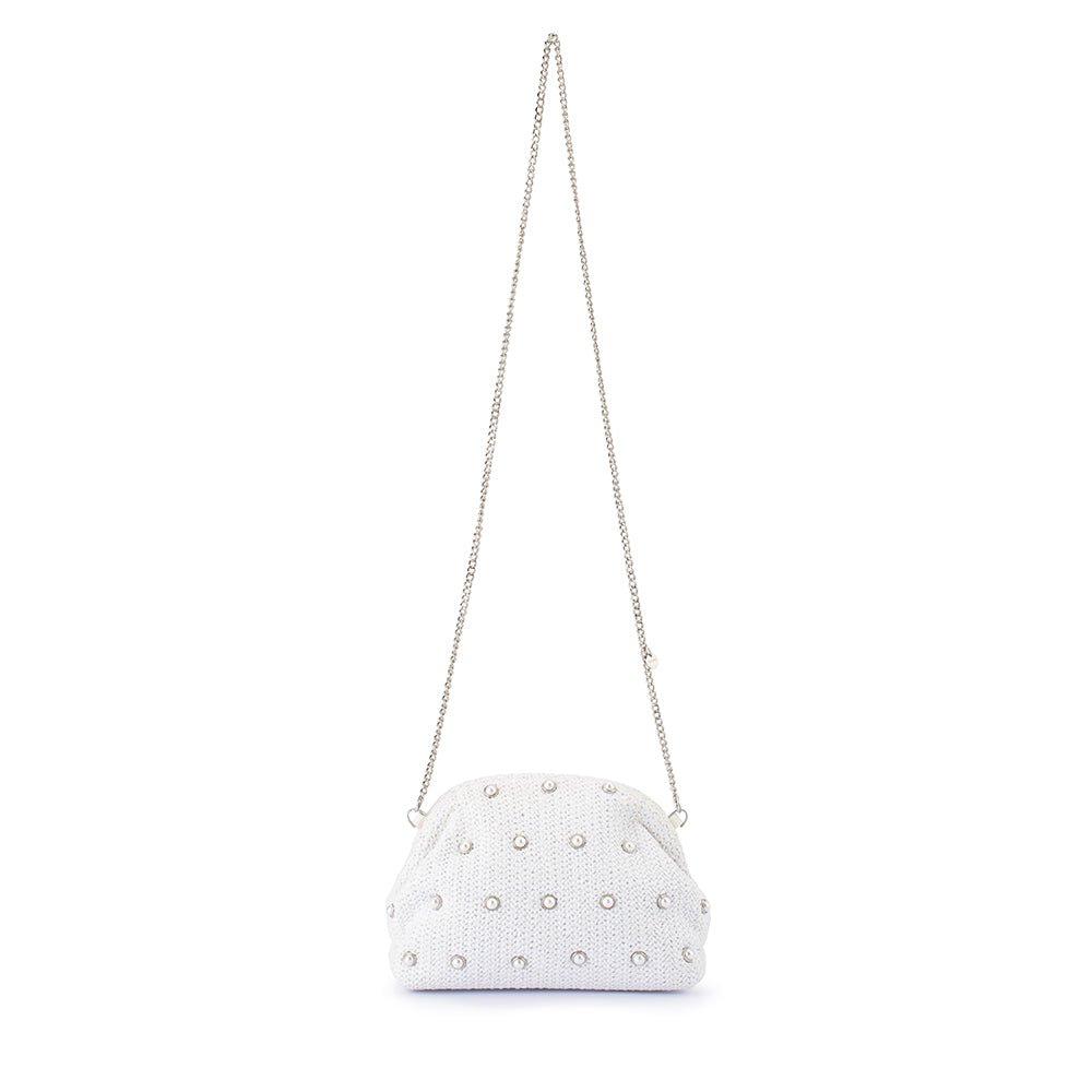 Olga Berg KAIA Studded Woven Clutch (White)