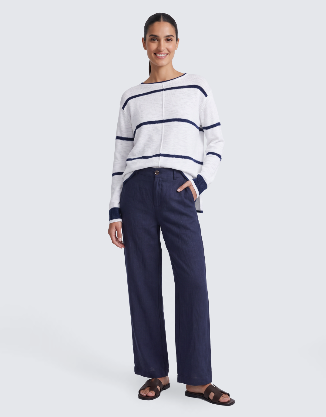 Little Lies Kaia Knit Top (White/Navy Stripe)