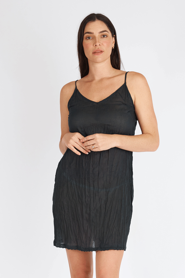 Image of a model wearing Skirts. Productname: Kalme Ibiza Slip Ink in Ink colour by brand - Kalme