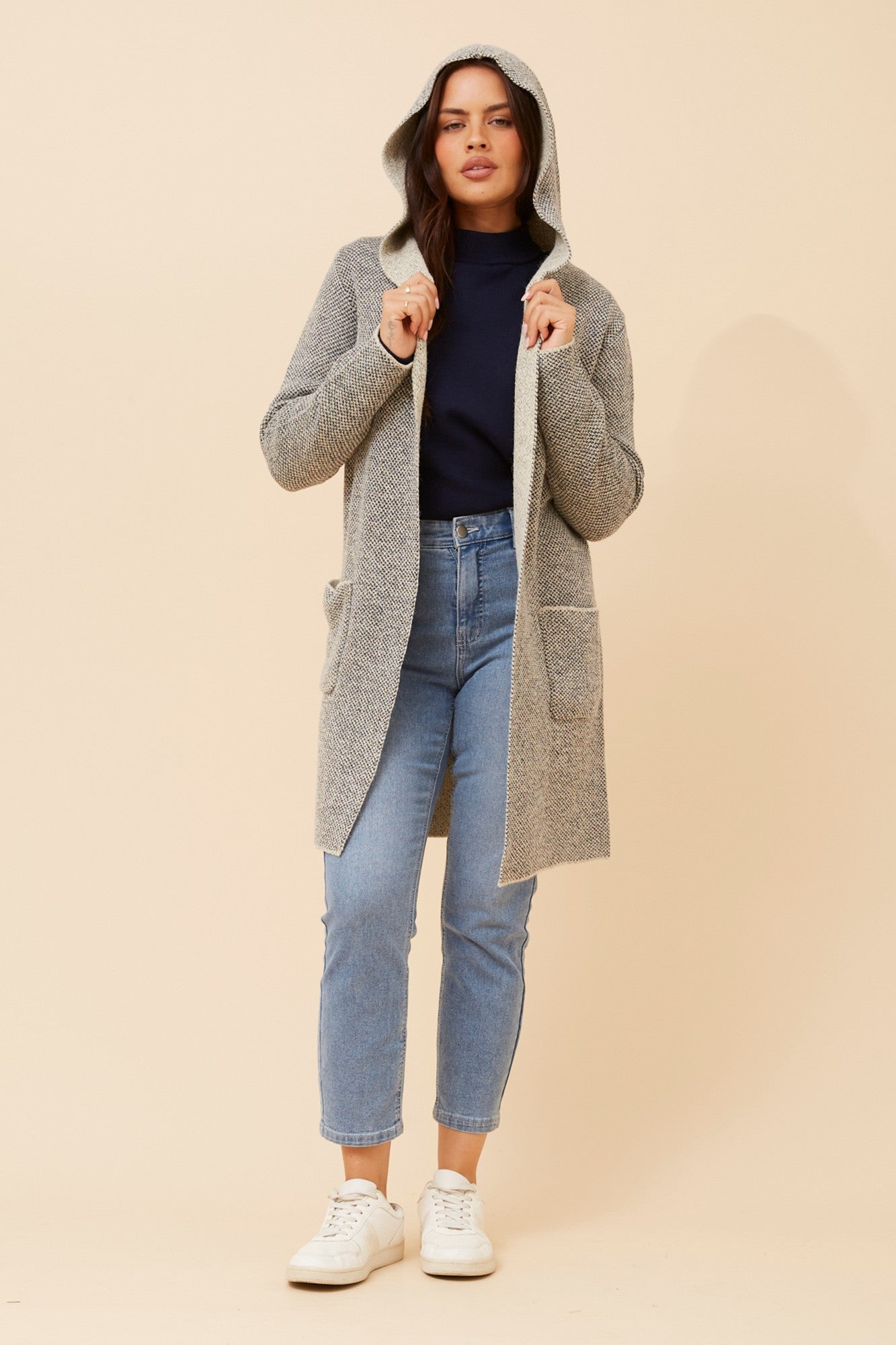 Image of Cardigans. Product name - NATALIA KNIT CARDIGAN in Multi Blue colour by brand - Caroline Morgan Australia
