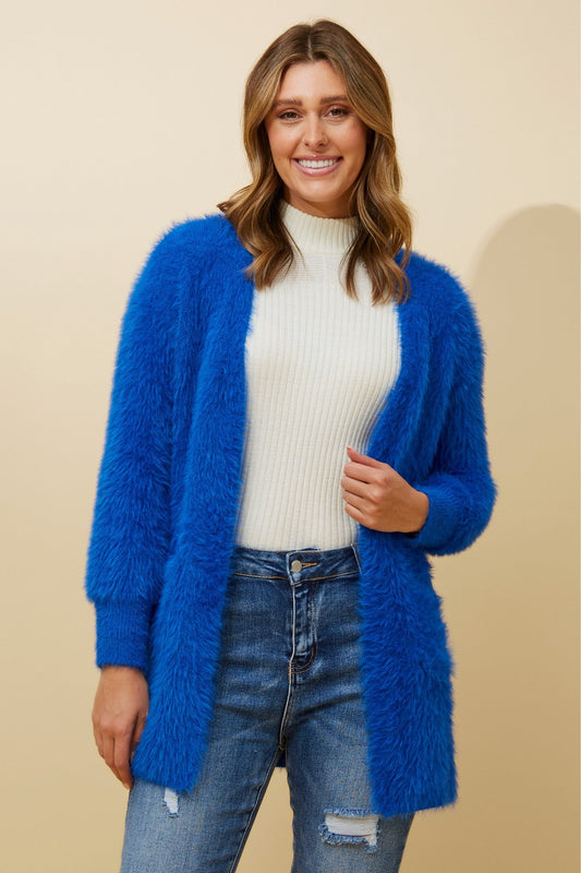 LEEZA EYELASH KNIT CARDIGAN (Classic Blue)