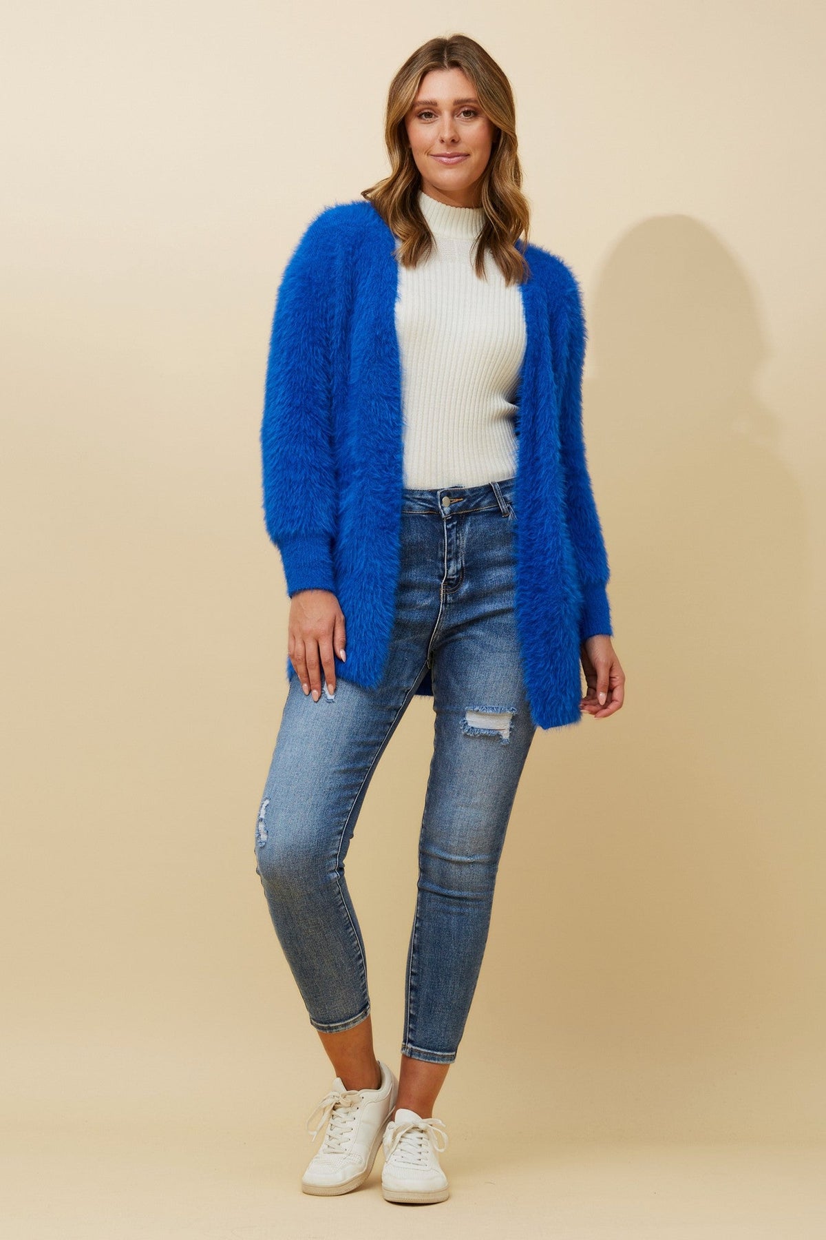 LEEZA EYELASH KNIT CARDIGAN (Classic Blue)