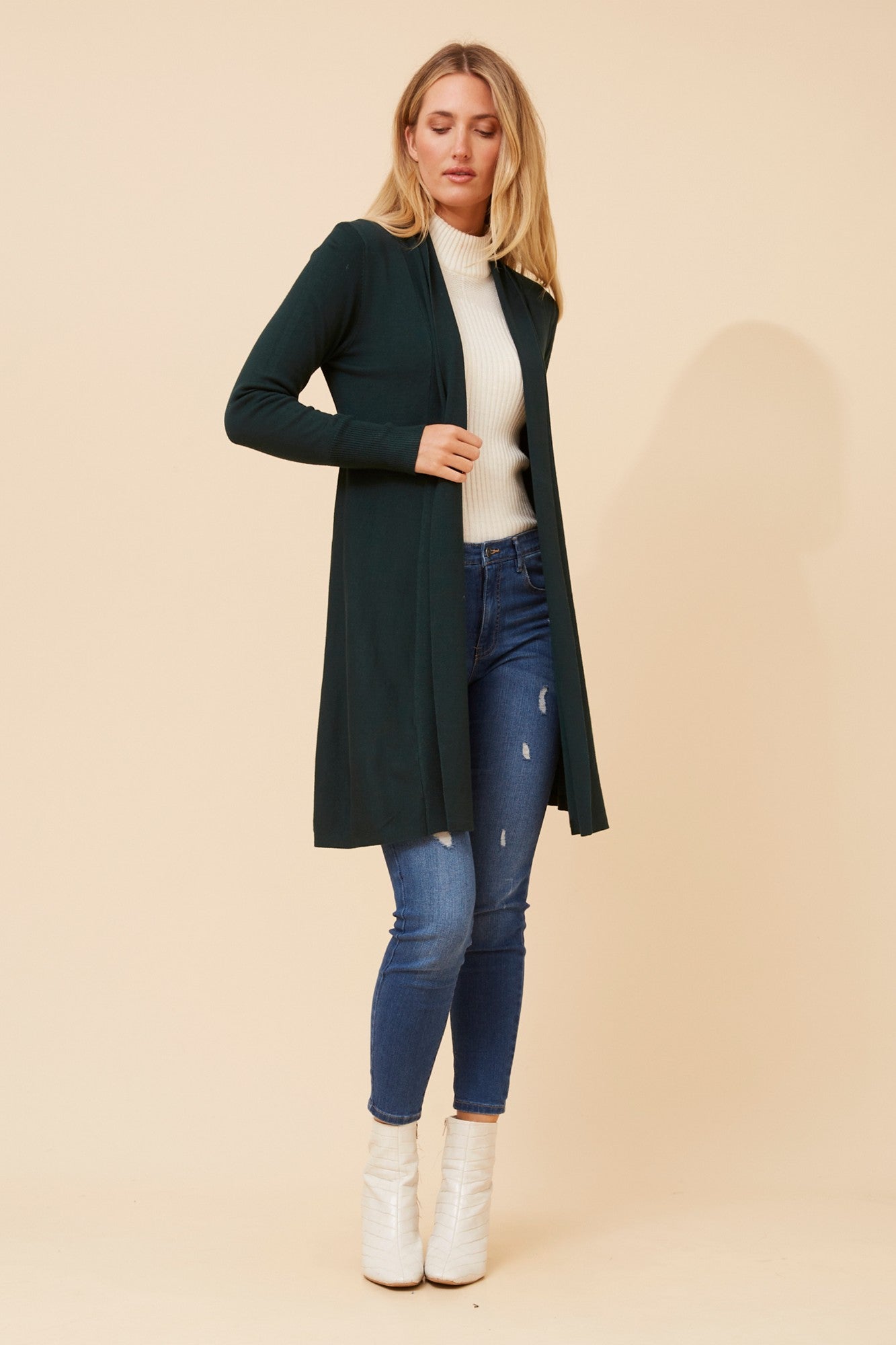 Image of Cardigans. Product name - LENA SOLID KNIT CARDIGAN in Pistachio colour by brand - Caroline Morgan Australia