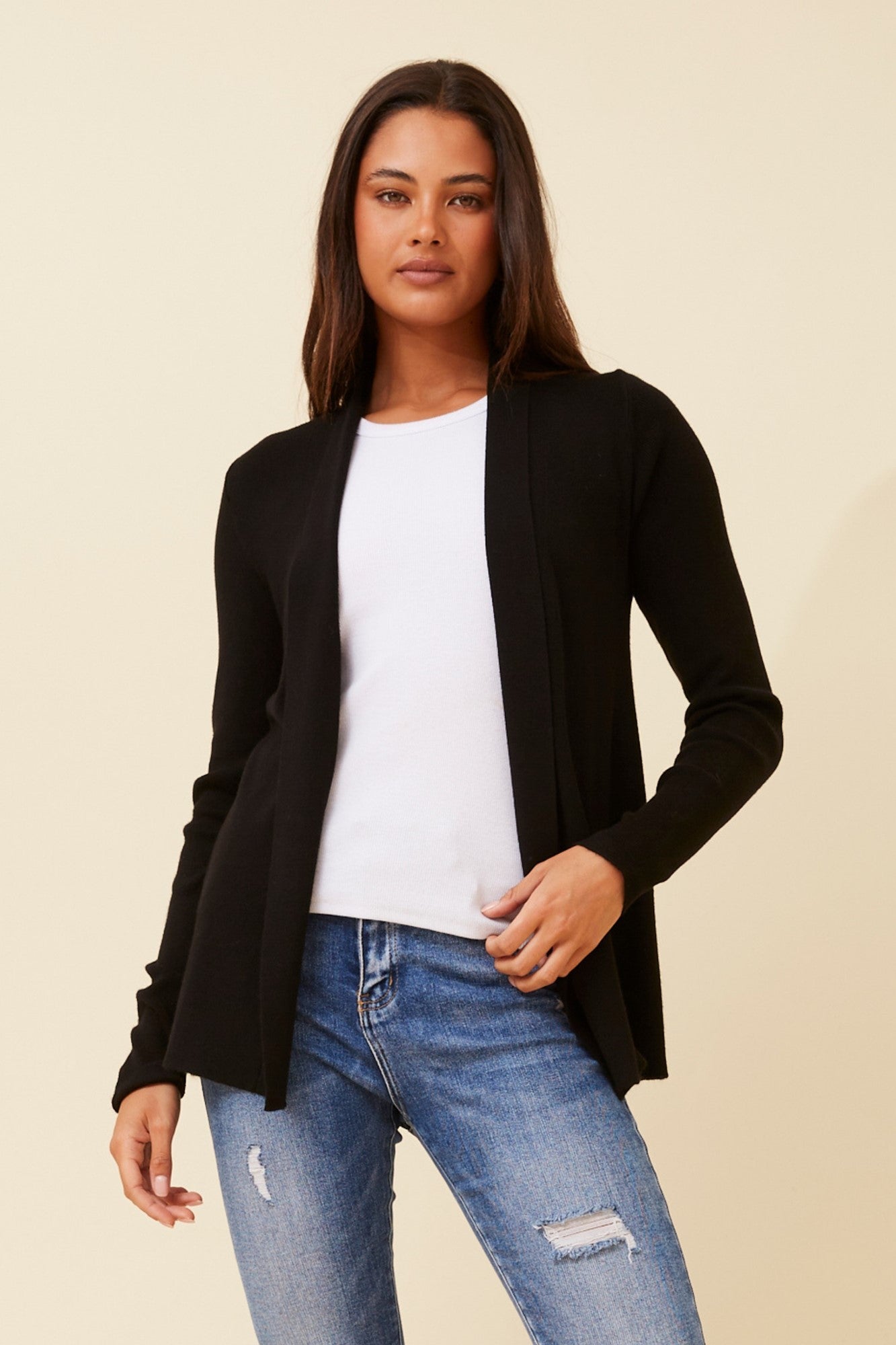LARITA SOLID KNIT CARDIGAN (Black)