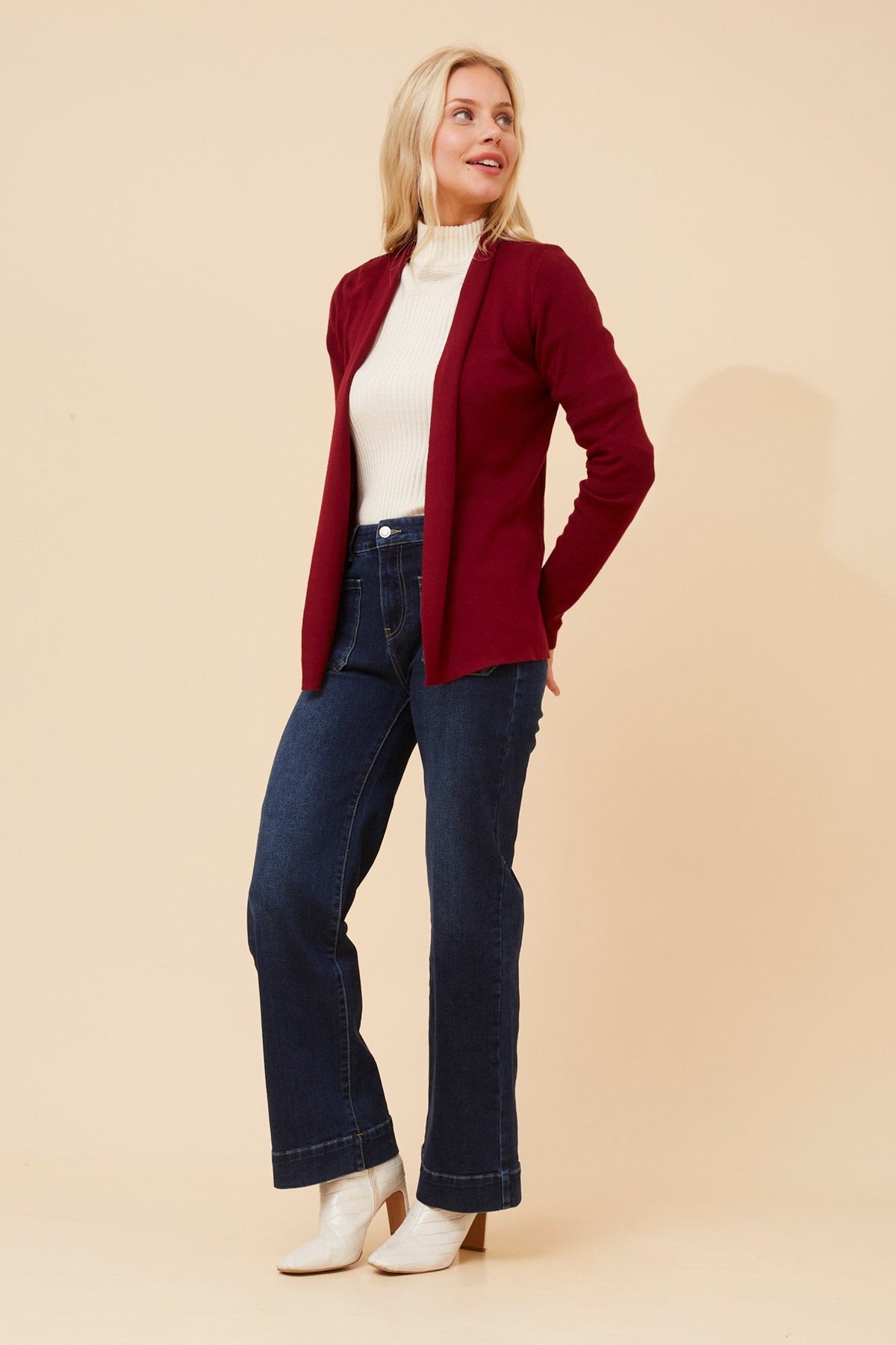 Image of Cardigans. Product name - LARITA SOLID KNIT CARDIGAN in Black colour by brand - Caroline Morgan Australia