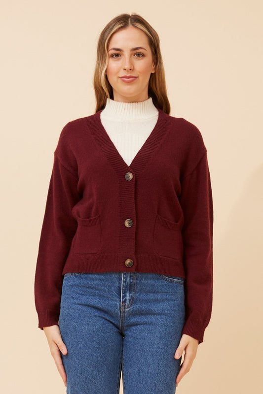 Image of Cardigans. Product name - QUINZEL KNIT CARDIGAN in Chocolate colour by brand - Caroline Morgan Australia